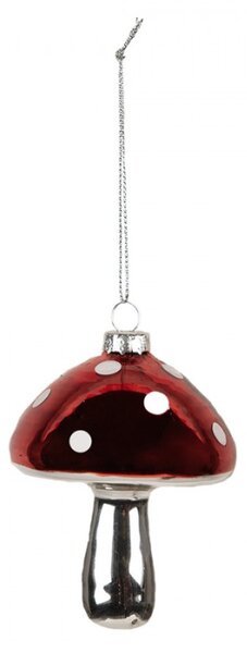 Skleněná vánoční ozdoba na stromeček muchomůrka – 7x9 cm