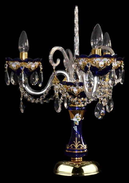 DBK GLASS Tříramenná stolní lampa z modrého skla, zdobená smaltem II. SE-0603-3-SM