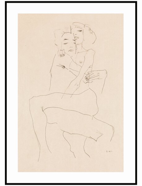 Plakát Egon Schiele - Objímající se nahý pár Rozměr plakátu: A4 (21 x 29,7 cm)