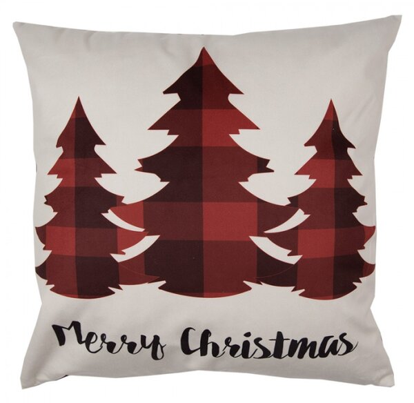 Béžový vánoční povlak na polštář s červeným kanafasovým motivem Merry Christmas – 45x45 cm