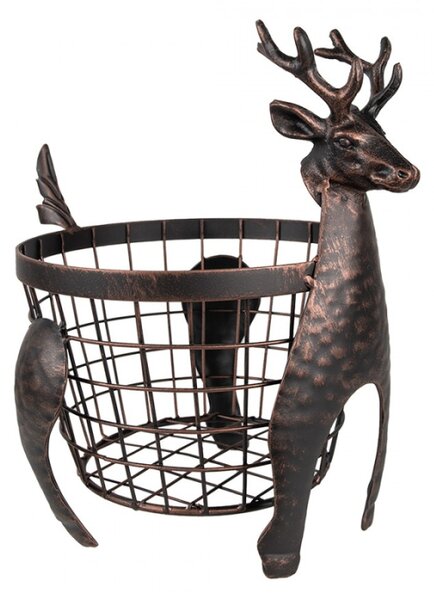 Hnědý kovový úložný košík s motivem soba – 30x23x30 cm
