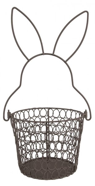 Hnědý kovový úložný košík ve tvaru králíka – 15x34 cm