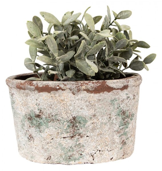 Béžovo-zelený kameninový obal na květináč s patinou Jurrien III L – 21x13x12 cm