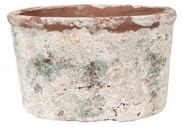 Béžovo-zelený kameninový obal na květináč s patinou Jurrien III L – 21x13x12 cm