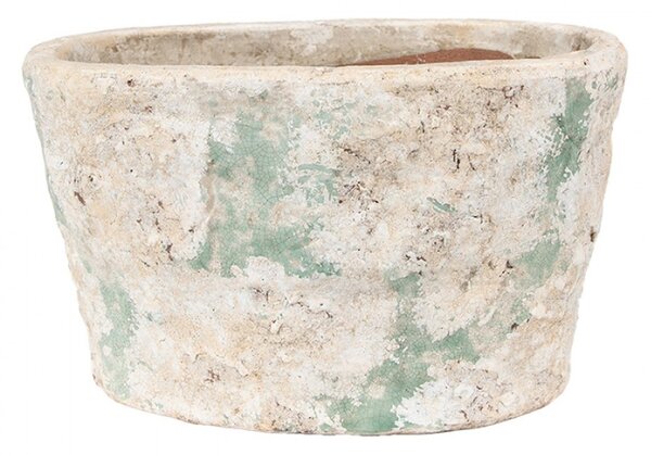 Béžovo-zelený kameninový obal na květináč s patinou Jurrien IV L – 25x16x15 cm