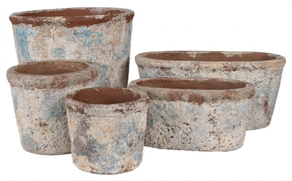Béžovo-modrý kameninový obal na květináč s patinou Jurrien XIV M – 15x13 cm