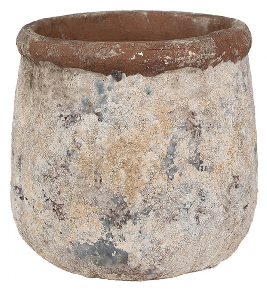 Béžovo-modrý kameninový obal na květináč s patinou Jurrien IX L – 18x17 cm
