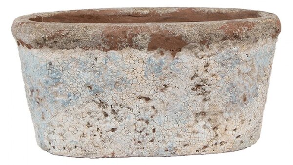 Béžovo-modrý kameninový obal na květináč s patinou Jurrien Blauw II M – 19x11x10 cm