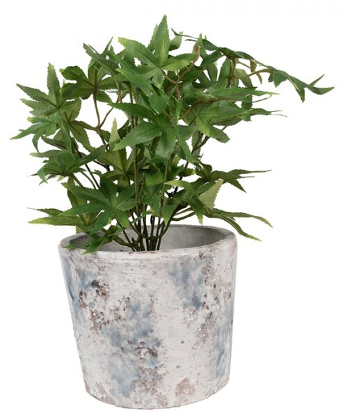 Modro-bílý kameninový obal na květináč s patinou Jurrien Licht L – 18x15 cm