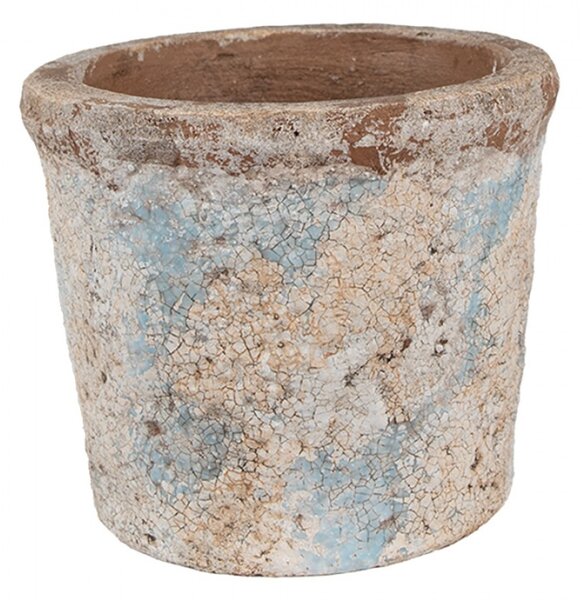 Béžovo-modrý kameninový obal na květináč s patinou Jurrien XIV M – 15x13 cm