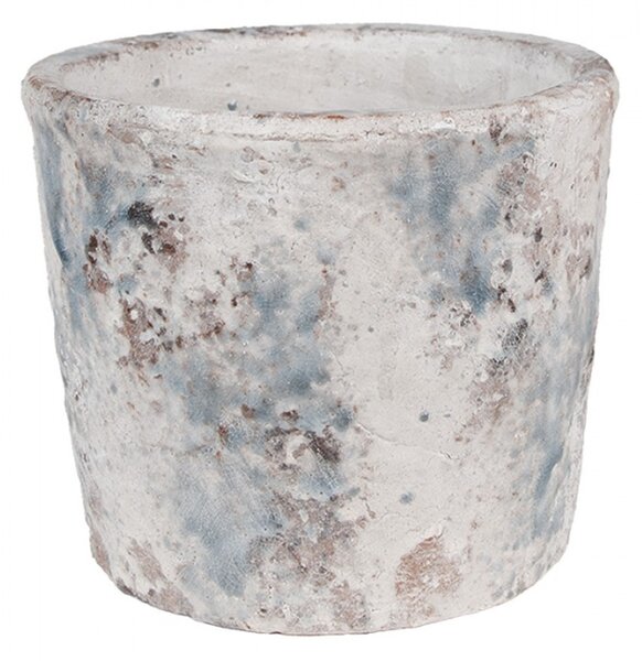 Modro-bílý kameninový obal na květináč s patinou Jurrien Licht L – 18x15 cm