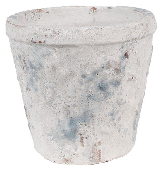 Modro-bílý kameninový obal na květináč s patinou Jurrien Licht M – 12x11 cm