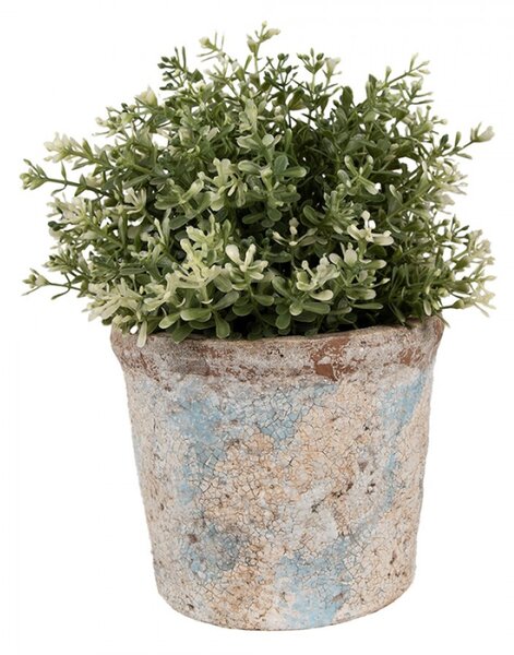 Béžovo-modrý kameninový obal na květináč s patinou Jurrien XIV M – 15x13 cm