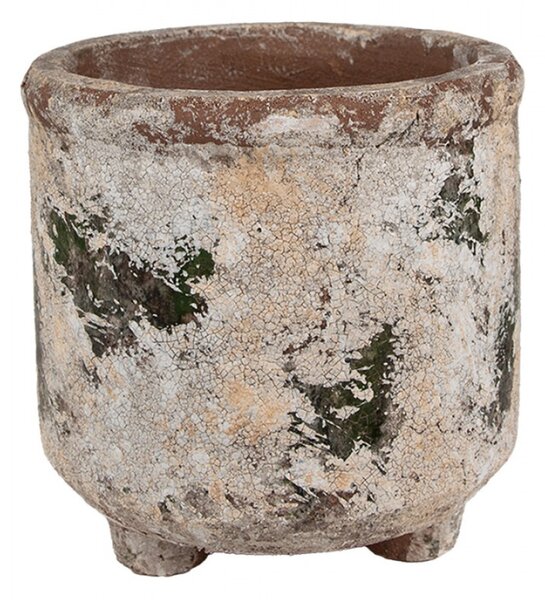 Béžovo-zelený kameninový obal na květináč s patinou Jurrien XI L – 17x17 cm