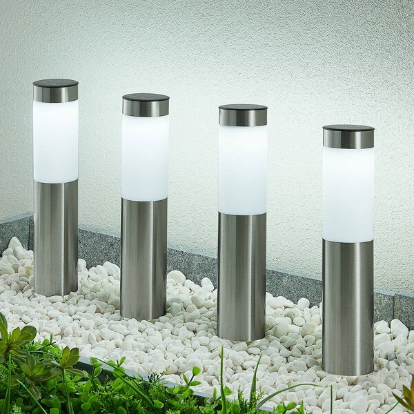 Lindby LED lampa se solárním podstavcem, sada 4 kusů, zemní hrot, 31 cm, IP44, Hliník / šedá / zinek, Nerezová ocel, Moderní