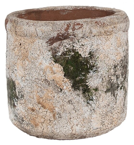 Béžovo-zelený kameninový obal na květináč s patinou Jurrien XV S – 12x11 cm