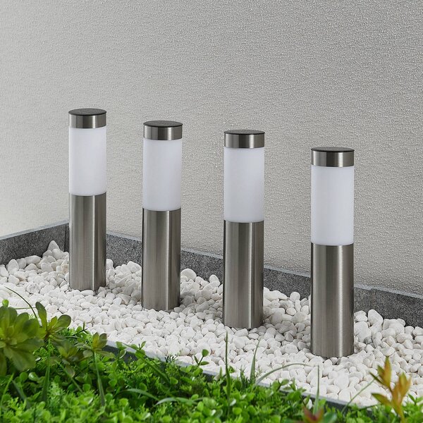 Lindby LED lampa se solárním podstavcem, sada 4 kusů, zemní hrot, 31 cm, IP44, Hliník / šedá / zinek, Nerezová ocel, Moderní