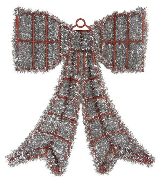 Plastová dekorativní mašle stříbrná – 35x4x42 cm