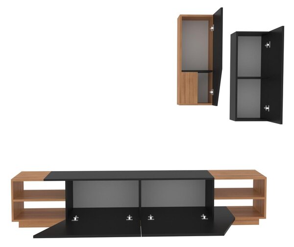 Obývací stěna Ziva 2 (černá + teak). Akce -26%