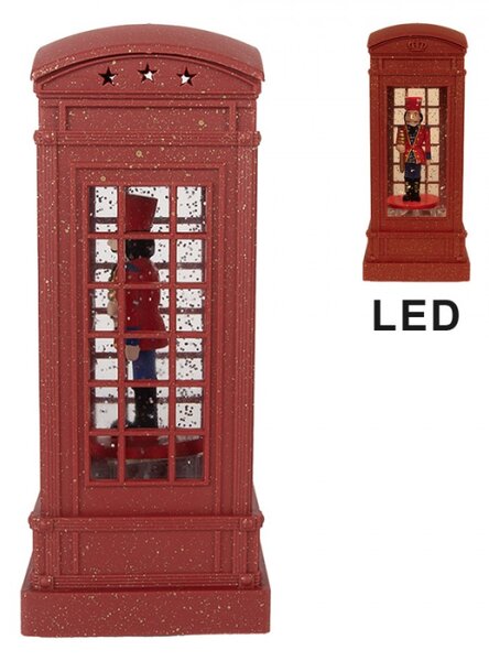 Červená plastová vánoční dekorace s LED světlem a hudbou – 9x9x21 cm