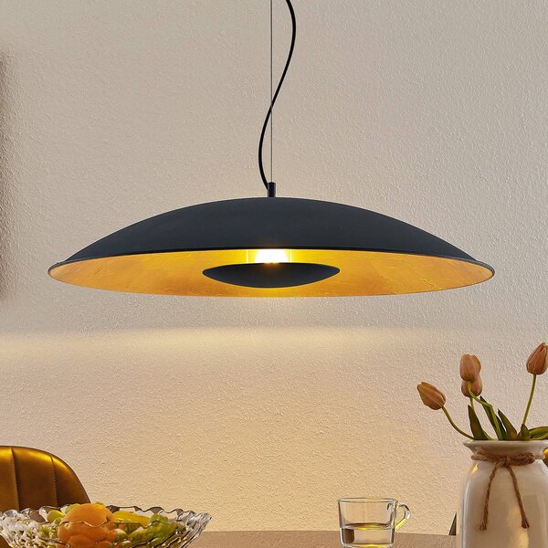Lindby Závěsná lampa Narisara, Ø 80 cm, E27, černo-zlatá, stmívatelný, Černá, Obývací pokoj / jídelna, kov, Moderní