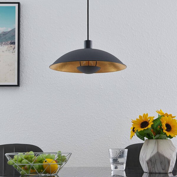 Lindby Závěsná lampa Narisara, Ø 40 cm, E27, černo-zlatá, stmívatelný, Černá, Obývací pokoj / jídelna, kov, Moderní
