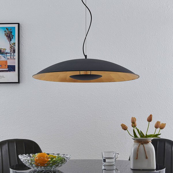 Lindby Závěsná lampa Narisara, Ø 80 cm, E27, černo-zlatá, stmívatelný, Černá, Obývací pokoj / jídelna, kov, Moderní