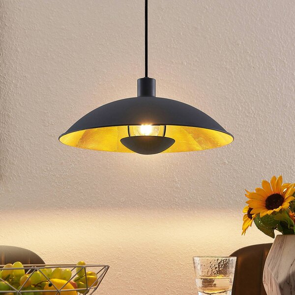 Lindby Závěsná lampa Narisara, Ø 40 cm, E27, černo-zlatá, stmívatelný, Černá, Obývací pokoj / jídelna, kov, Moderní
