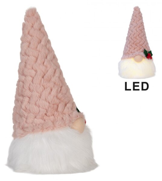 Růžovo-bílá vánoční dekorace skřítek s LED světlem – 10x10x25 cm