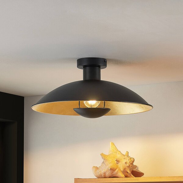 Lindby Stropní svítidlo Narisara, Ø 40 cm, E27, černo-zlaté, stmívatelný, Černá, Obývací pokoj / jídelna, kov, Moderní