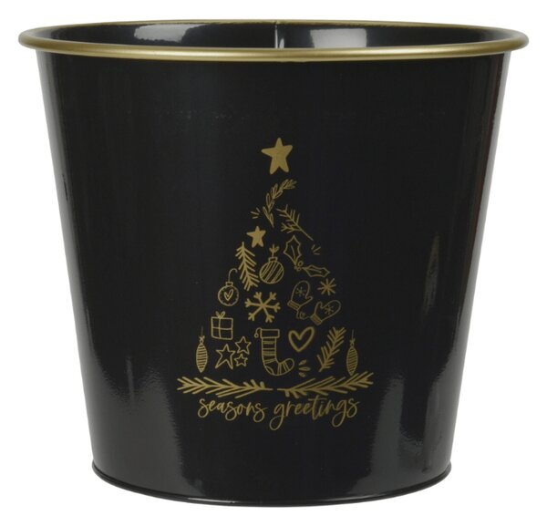 Vánoční květináč SEASONS GREETINGS 30 cm, černá / zlatá