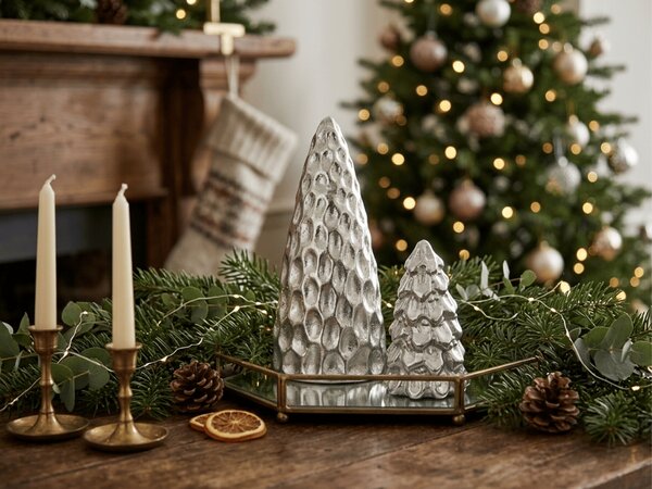 Vánoční dekorace stromeček SILVER LIGHTS 12 cm, stříbrný