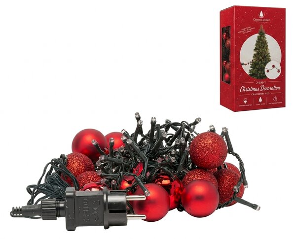 LED světelný řetěz CRANBERRY BALLS 7,4 m, červený