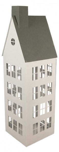 Sada 3 bílých kovových dekorativních domečků – 38x38x142 / 26x26x105 / 18x18x63 cm