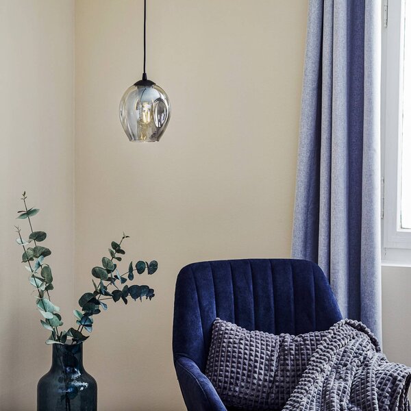 EMIBIG LIGHTING Závěsné světlo Starla, sklo grafitové, 1 žárovka kulaté, stmívatelný, Černá, Obývací pokoj / jídelna, Sklo, Moderní