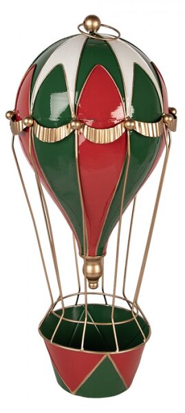Červená kovová vánoční dekorace horkovzdušný balón – 28x66 cm