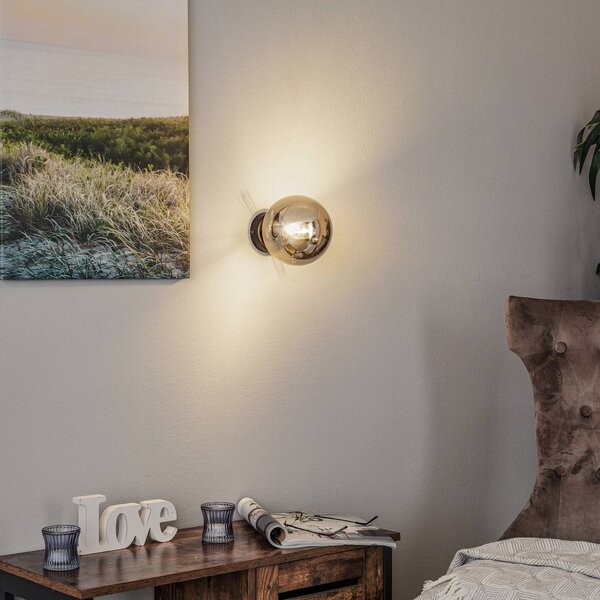 EMIBIG LIGHTING Nástěnné světlo Glassy, černé, grafitové, sklo, E14, Ø 14 cm, stmívatelný, Černá, Obývací pokoj / jídelna, Sklo, Moderní, Koule