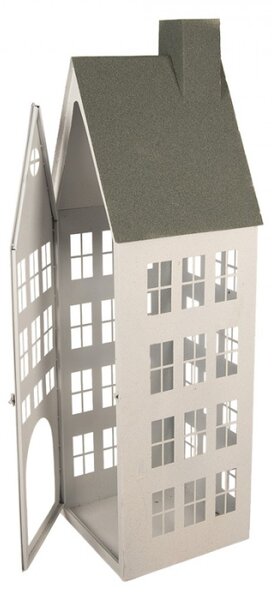 Sada 3 bílých kovových dekorativních domečků – 38x38x142 / 26x26x105 / 18x18x63 cm