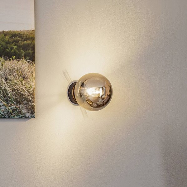 EMIBIG LIGHTING Nástěnné světlo Glassy, černé, grafitové, sklo, E14, Ø 14 cm, stmívatelný, Černá, Obývací pokoj / jídelna, Sklo, Moderní, Koule