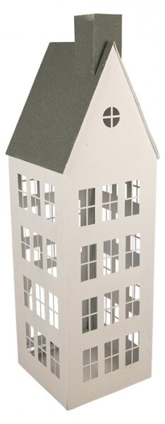 Sada 3 bílých kovových dekorativních domečků – 38x38x142 / 26x26x105 / 18x18x63 cm