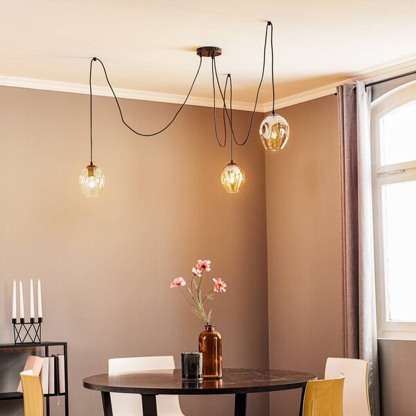 EMIBIG LIGHTING Závěsné světlo Starla, sklo grafit/jantar/čiré, 3-bodové, decentralizované, stmívatelný, Černá, Obývací pokoj / jídelna, Sklo, Moderní