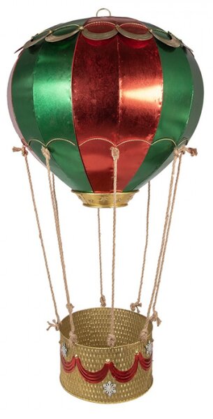 Červená kovová vánoční dekorace horkovzdušný balón – 97x160 cm