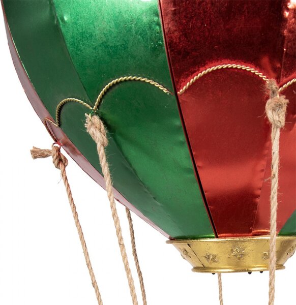 Červená kovová vánoční dekorace horkovzdušný balón – 97x160 cm