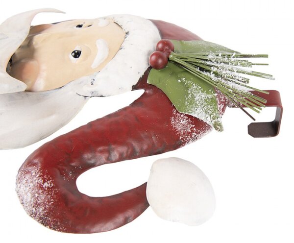 Bílo-červená kovová nástěnná dekorace Santa Claus – 30x10x79 cm