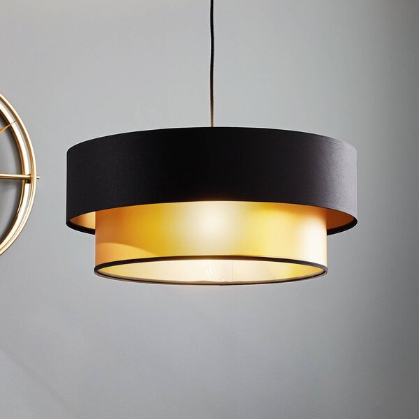 Maco Design Závěsná lampa Dorina, černá/zlatá Ø 50 cm, stmívatelný, Černá, Obývací pokoj / jídelna, Plast, Moderní