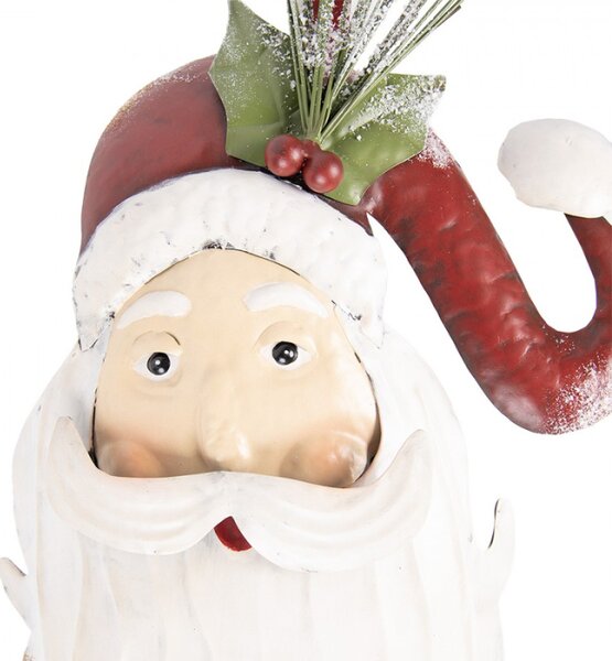 Bílo-červená kovová nástěnná dekorace Santa Claus – 30x10x79 cm