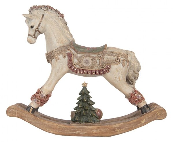 Béžová plastová vánoční dekorace houpací kůň – 55x14x46 cm