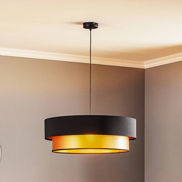 Maco Design Závěsná lampa Dorina, černá/zlatá Ø 60 cm, stmívatelný, Černá, Obývací pokoj / jídelna, Plast, Moderní