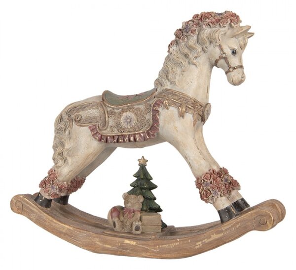 Béžová plastová vánoční dekorace houpací kůň – 55x14x46 cm
