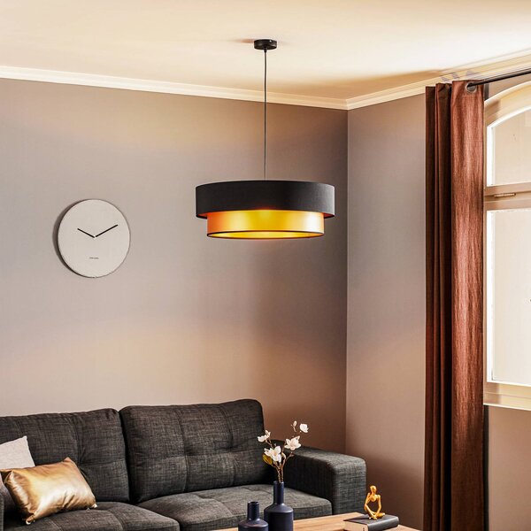 Maco Design Závěsná lampa Dorina, černá/zlatá Ø 60 cm, stmívatelný, Černá, Obývací pokoj / jídelna, Plast, Moderní